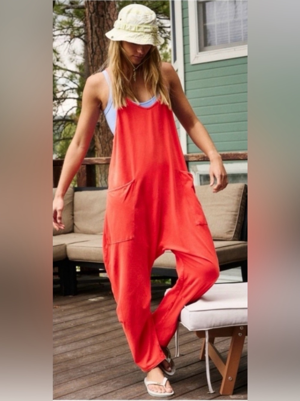Free People Hot Shot OnesieJumpsuit Cherry Crush Red Relaxed Active Lounge Sz L